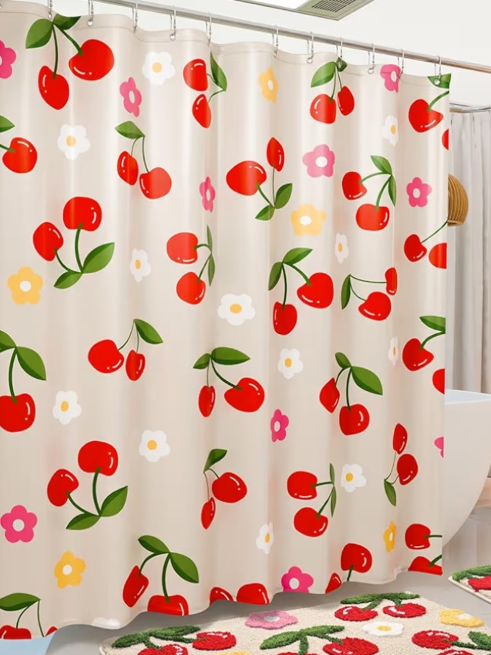 Cherry Floral Shower Curtain 72x72 Cottagecore Bathroom Decor NWT